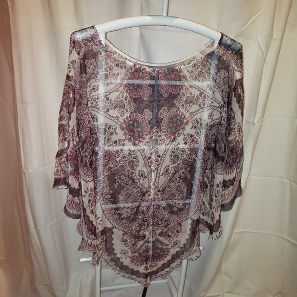 Scarf Overlay Poncho See-through Flowy Fabric Floral Paisley Design One Size - Picture 7 of 7